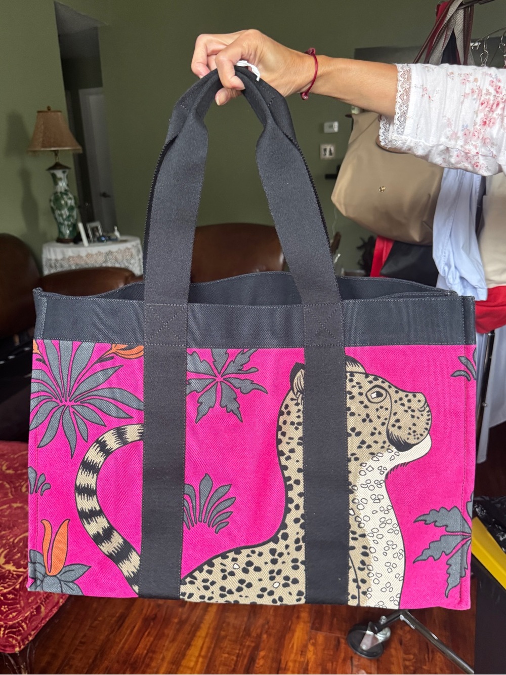 Hermes Cotton / Canvas Leopard Beach Bag